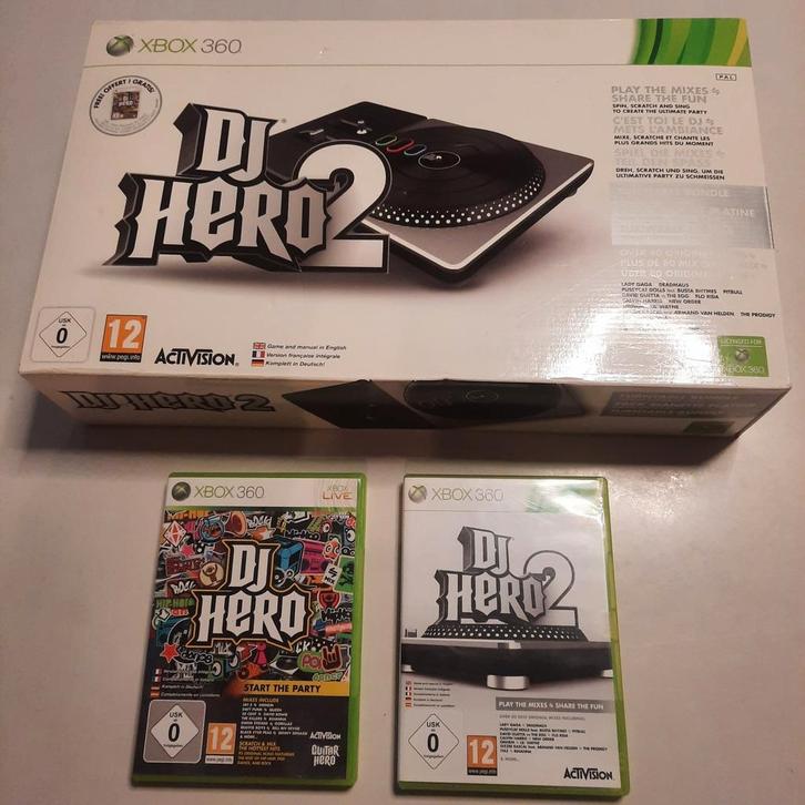 DJ Hero 2 Bundle Xbox 360 - Compleet met Turntable, Spelcomputers en Games, Games | Xbox 360, Gebruikt, Muziek, 1 speler, Vanaf 12 jaar