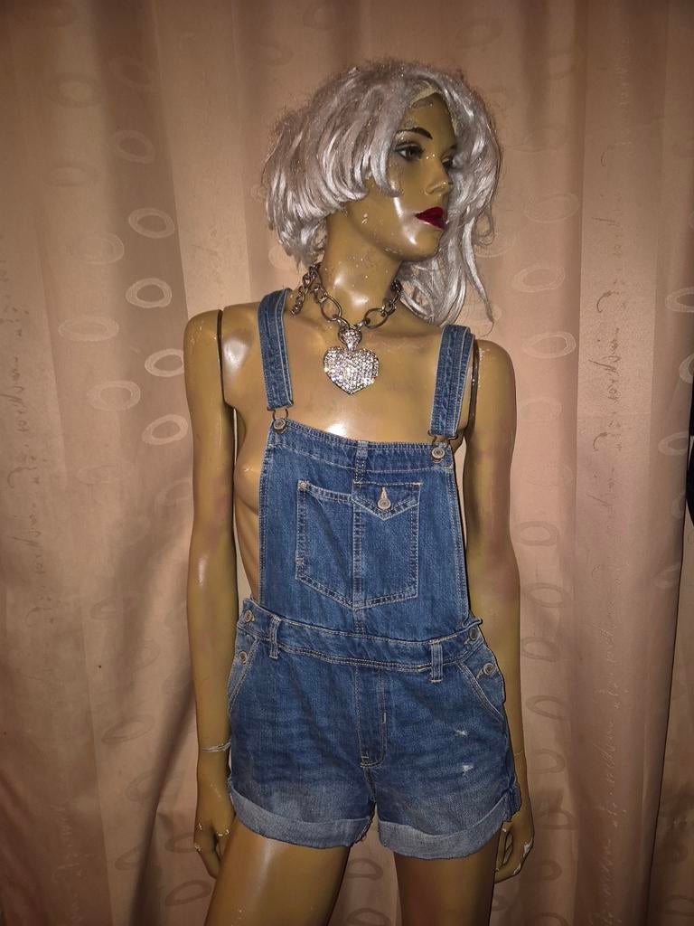 Korte spijker tuinbroek van bershka maat XS zgan, Kort, Blauw, Zo goed als nieuw, Maat 34 (XS) of kleiner