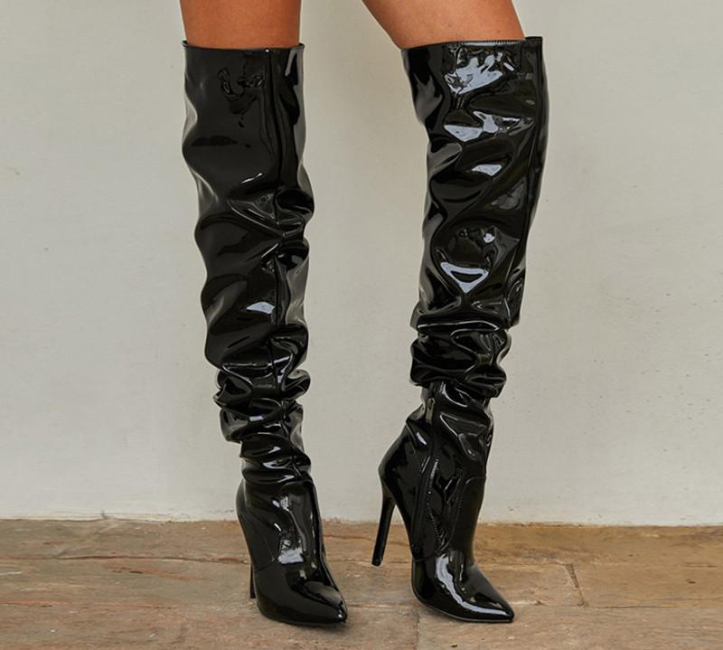 Zwarte lakleer dames overknee laarzen hoge laarzen lak leren, Verzenden, Nieuw, Zwart, Hoge laarzen