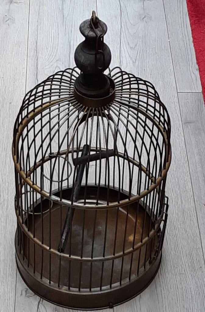 Antieke vogelkooi messing/koper - 58 cm. hoog, decoratie, Antiek en Kunst, Ophalen