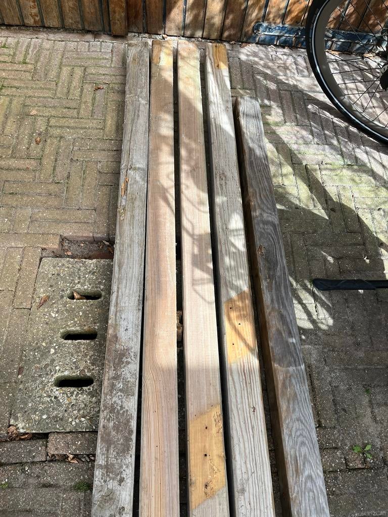 Gebruikte tuinpalen 5 stuks 88 x 88, Ophalen of Verzenden, Gebruikt, 180 tot 250 cm, Palen