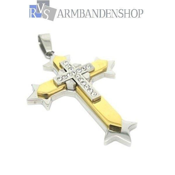 rvs goud kruishanger + ketting kruisje met " diamantjes ", Overige materialen, Verzenden, Nieuw, Kruis of Symbool