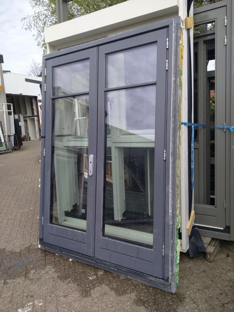 2 sets hardhouten kozijn met dubbele tuindeuren, Ophalen of Verzenden, Glas, 120 cm of meer, 215 cm of meer