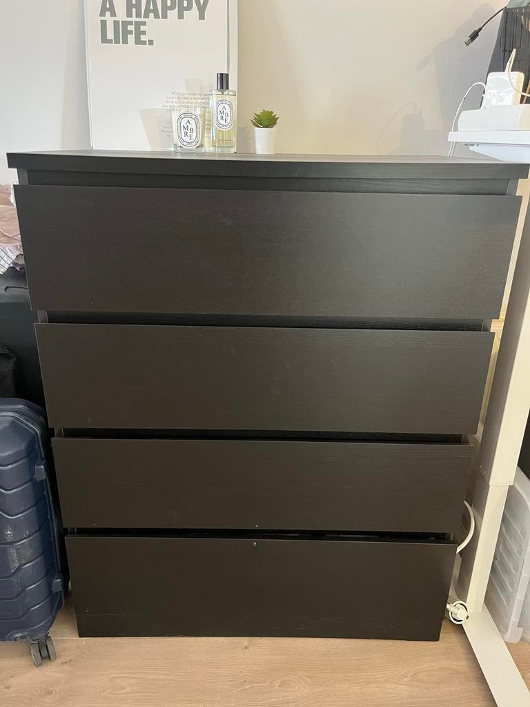 Ikea Malm ladekast met 4 lades - Zwartbruin, Ophalen, Gebruikt, 100 tot 150 cm, 50 tot 100 cm