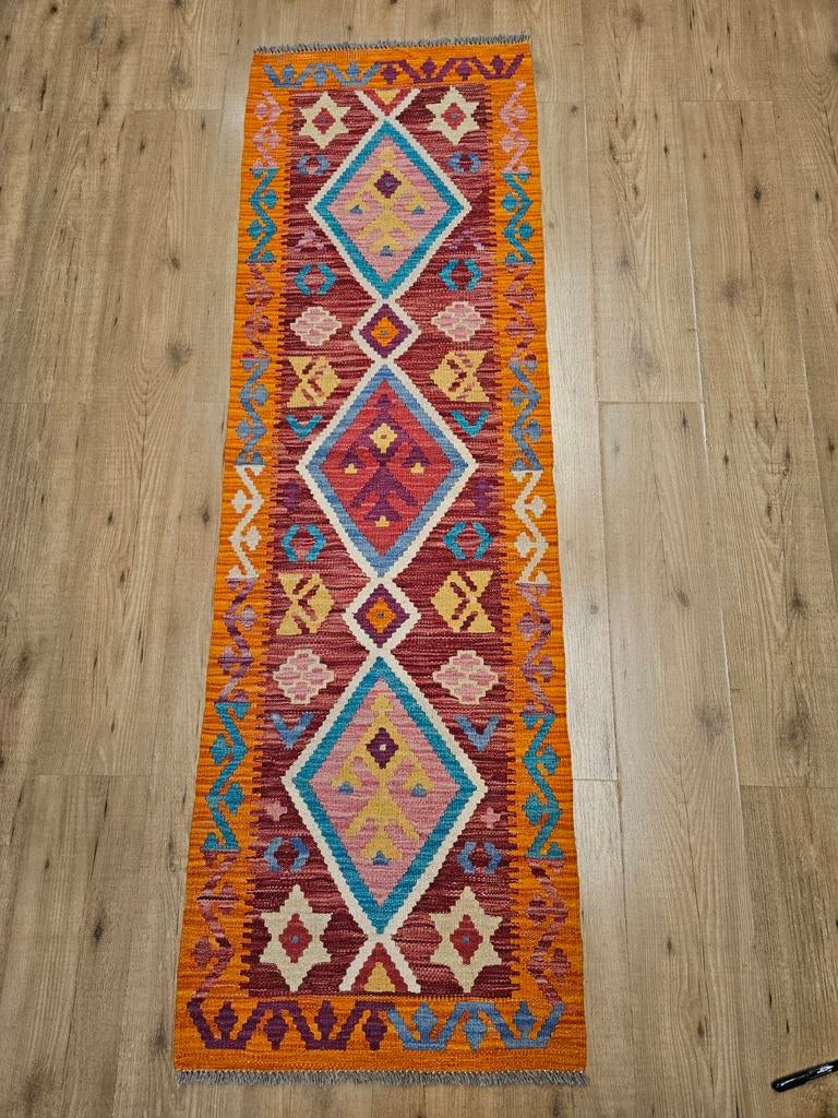 Handgeweven oosterse wollen kelim loper 195x62, Huis en Inrichting, Info@SlatsAntiek.nl, Vof Slats Antiek, Crème, Kelim