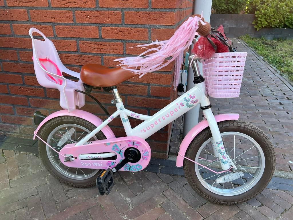 Supersuper Little Miss Meisjesfiets 14 inch - Wit/Roze, Ophalen, Zo goed als nieuw, Terugtraprem, 14 inch of minder