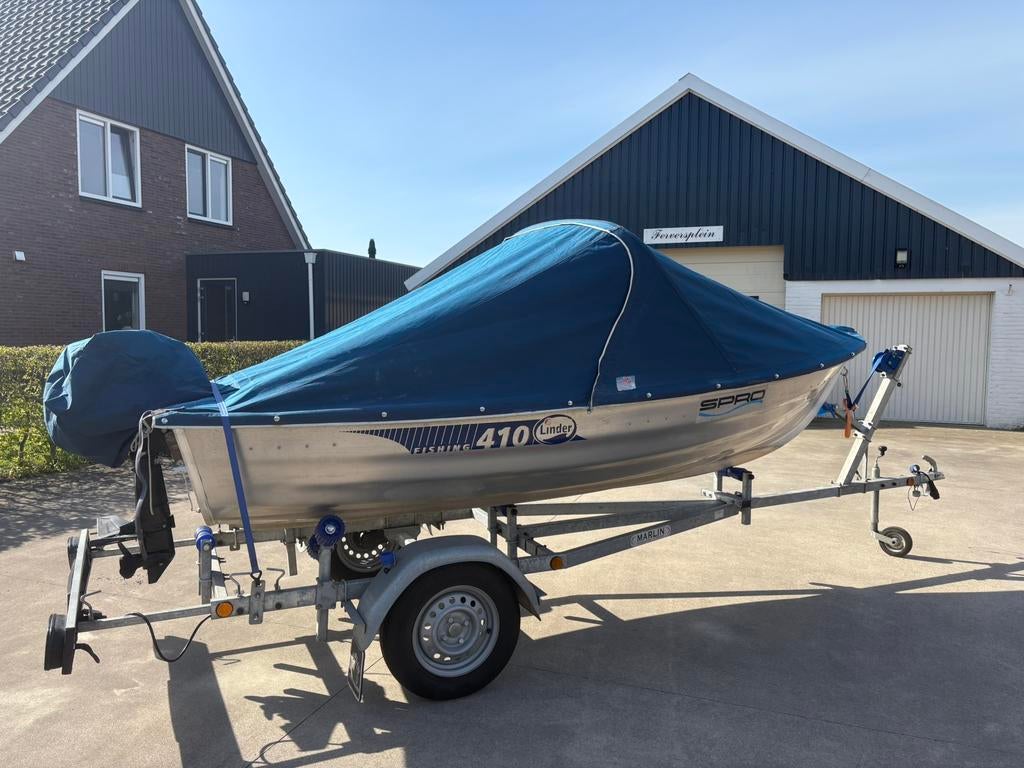 Aluminium Linder 410 fishing boot met 5 pk Mercury, Watersport en Boten, Vis- en Consoleboten, Gebruikt, Tot 10 pk, 3 tot 6 meter