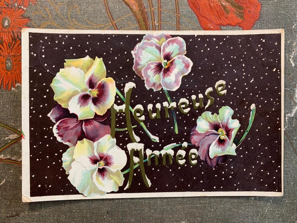 Heureuse Année - viooltjes (RR), Verzamelen, Ansichtkaarten | Themakaarten, Ophalen of Verzenden, Voor 1920, Gelopen, Feest(dag)