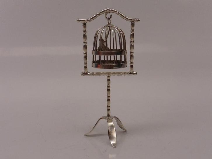 Zilveren miniatuur Vogelkooi                            Z420, Antiek en Kunst, Antiek | Goud en Zilver, Zilver, Ophalen of Verzenden