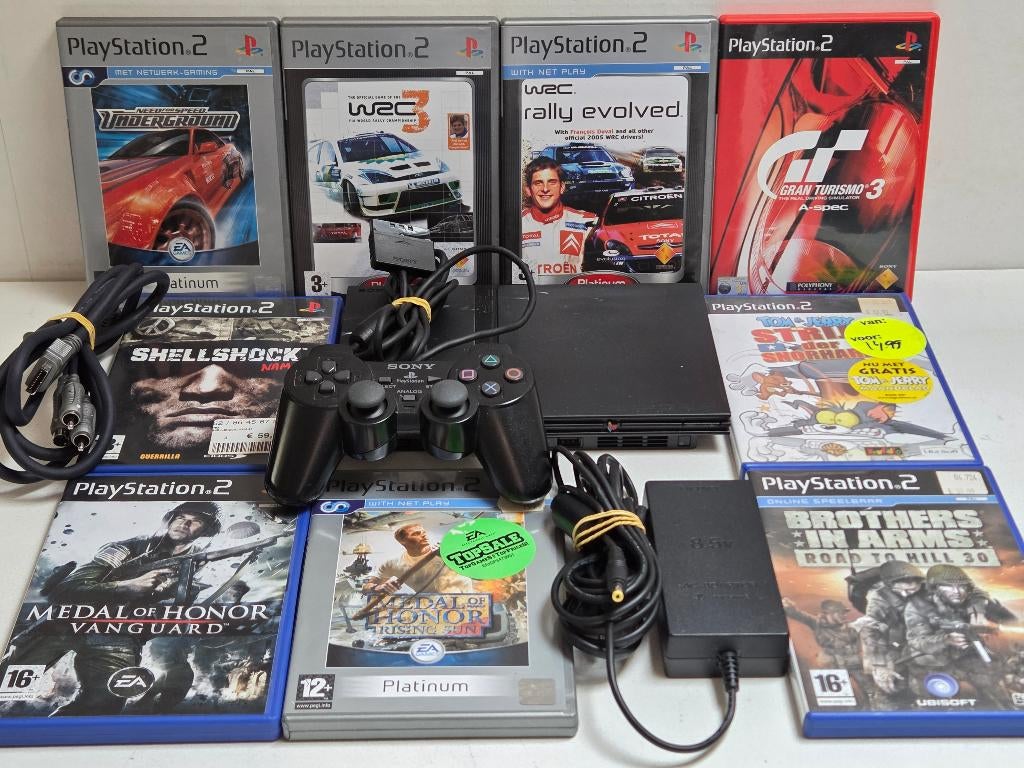 Playstation 2 Slim + Veel spellen & Toebehoren, Spelcomputers en Games, Spelcomputers | Sony PlayStation 2, Ophalen, Zwart, Met 1 controller
