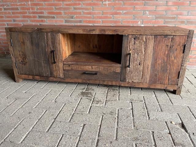 TV meubel 160cm br massief Oud hout voorraad snelle levering, 150 tot 200 cm, Nieuw, Minder dan 100 cm, 25 tot 50 cm