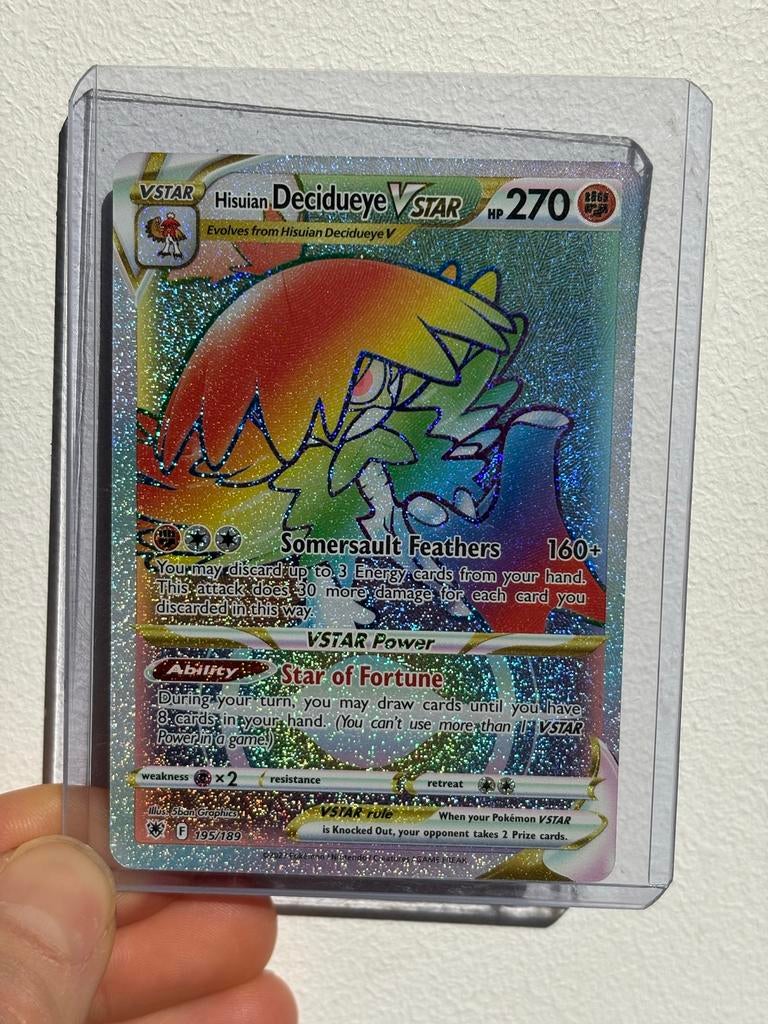 Hisuian Decidueye VSTAR Rainbow - Prachtige kaart!, Ophalen of Verzenden, Zo goed als nieuw, Losse kaart, Foil