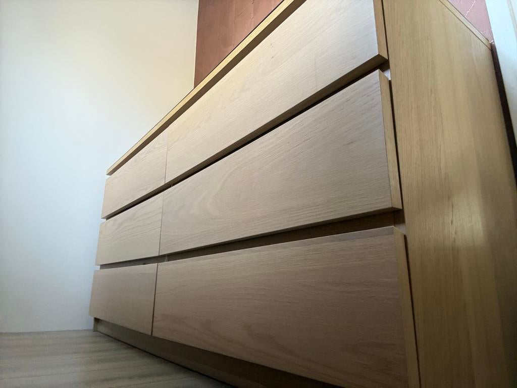 IKEA MALM Ladekast 6 lades wit gelazuurd eikenfineer, Huis en Inrichting, Kasten | Ladekasten, Zo goed als nieuw, Minder dan 100 cm