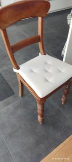 Set van 6 houten eetkamerstoelen met witte kussens, Ophalen, Gebruikt, Bruin, Klassiek