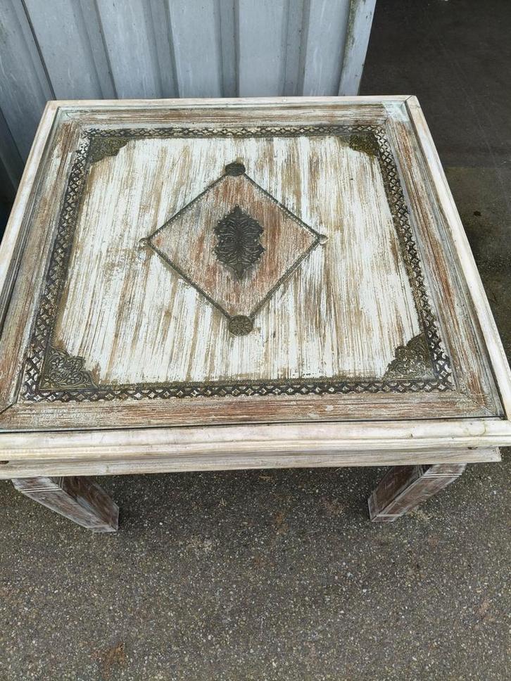 Brocante tafel 100x100cm - Tuintafel of woonkamer, Antiek en Kunst, Curiosa en Brocante, Ophalen of Verzenden