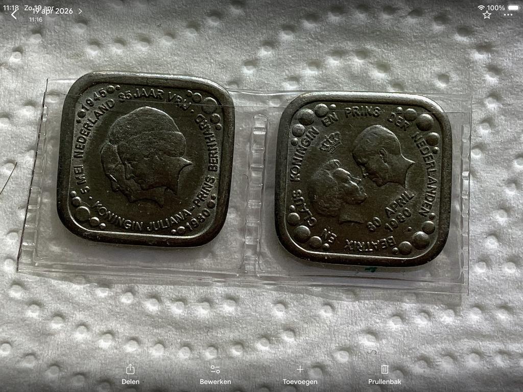 Herdenkingsstuivers Koningin Juliana en Beatrix 1980, Postzegels en Munten, Setje, Koningin Beatrix, Geboorte of Huwelijk, Overige waardes