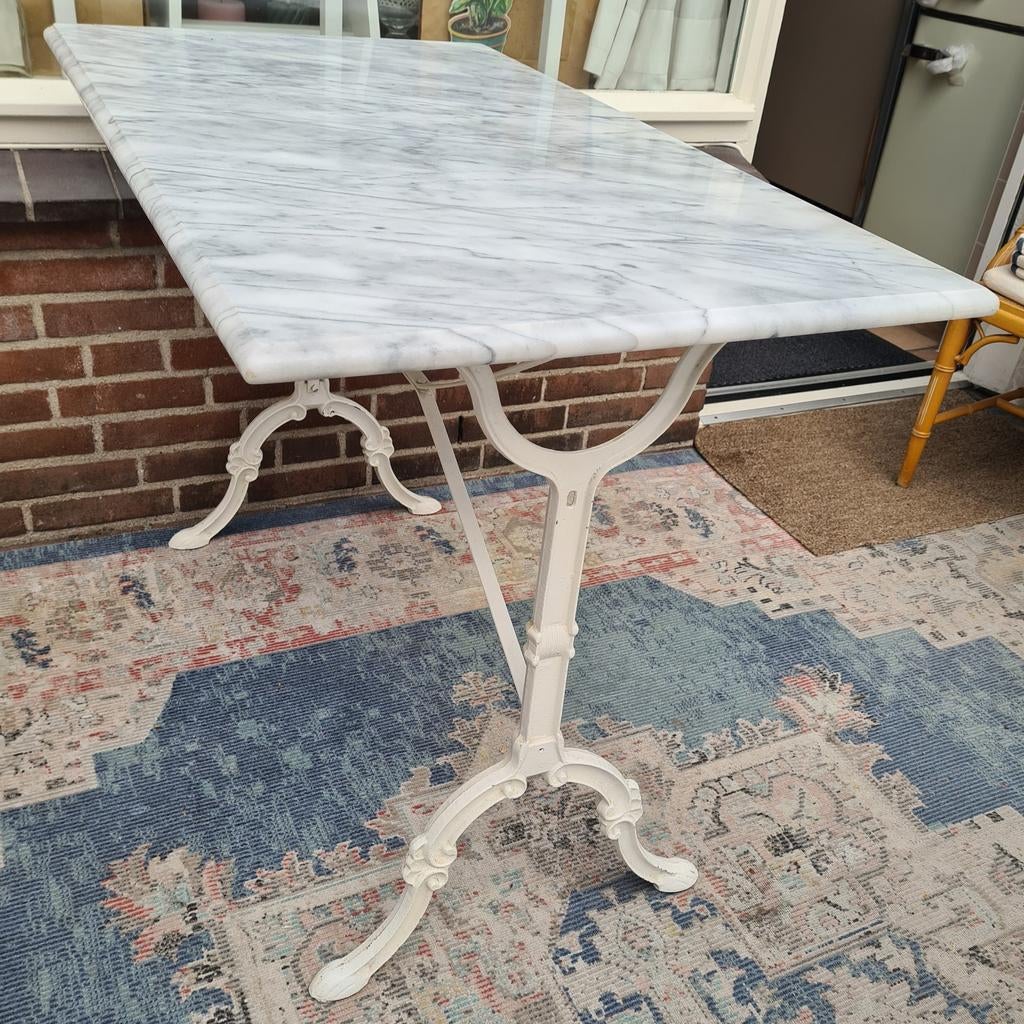 Antieke GIETIJZEREN tafel 60x100 met MARMER blad, Ophalen