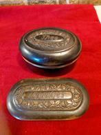 Antieke theedoos en lepeldoosje, ovaal, metaal, Ophalen of Verzenden