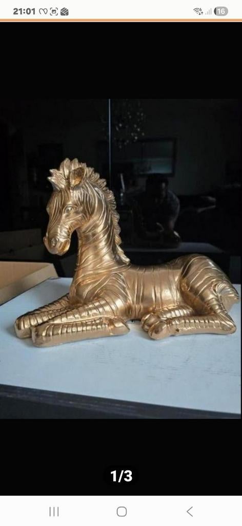 Gouden zebra beeld - Decoratief en uniek, Ophalen of Verzenden, Nieuw