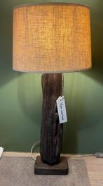 Houten tafellamp met linnen kap, Huis en Inrichting, Lampen | Tafellampen, Ophalen of Verzenden, Gebruikt, Hout, 50 tot 75 cm