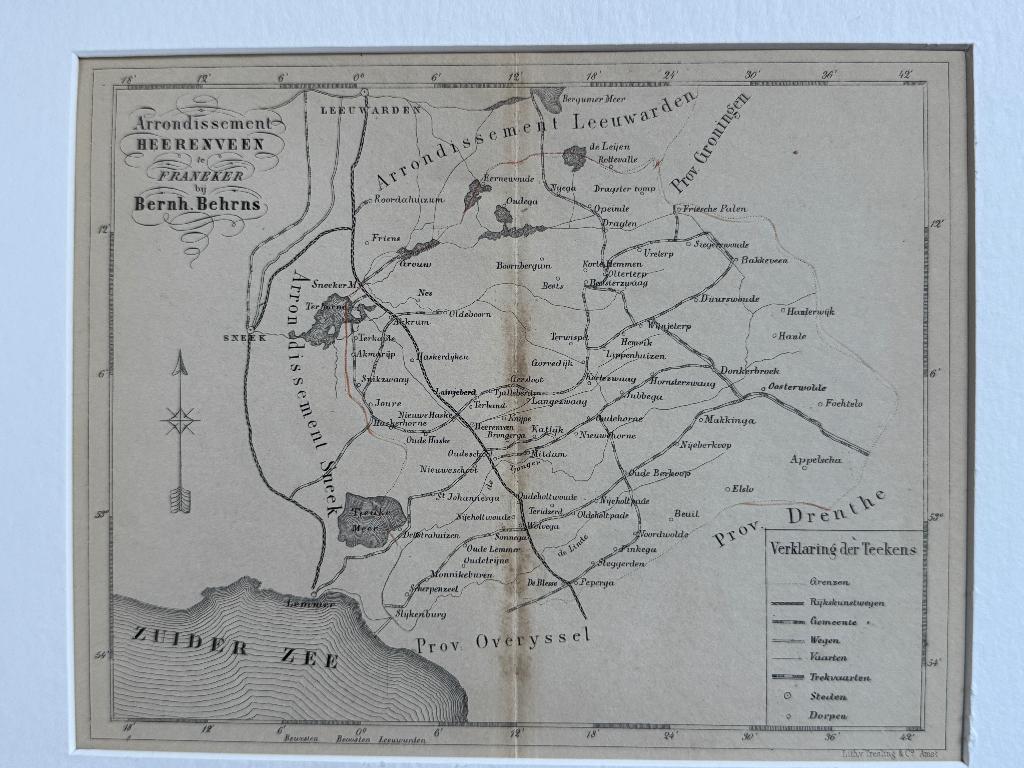 1861 - Arrondissement Heerenveen - Friesland P0851-08, Ophalen of Verzenden, Ets, 1800 - 1899