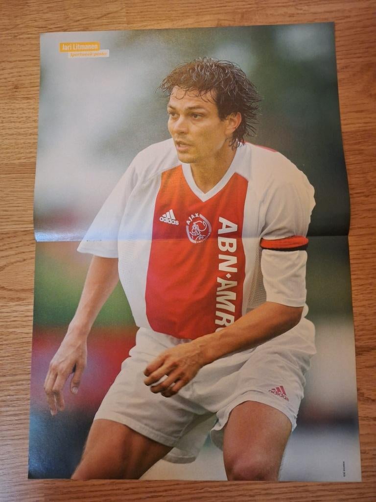 Oude poster Jari Litmanen - Ajax, Verzamelen, Ophalen of Verzenden, Zo goed als nieuw, Ajax, Poster, Plaatje of Sticker
