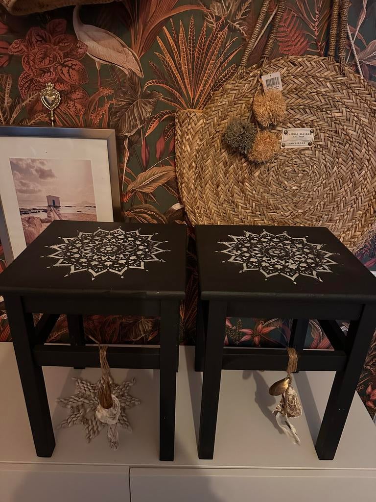 2x Bohemian krukje / krukjes met hanger, Huis en Inrichting, Krukjes, Ophalen, Gebruikt, Hout