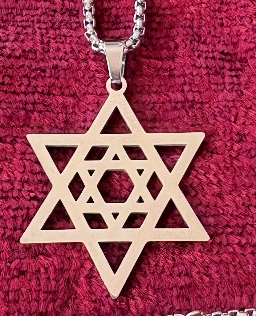 Zilverkleurige Davidster ketting, Ophalen of Verzenden, Nieuw, Zilver, Met hanger