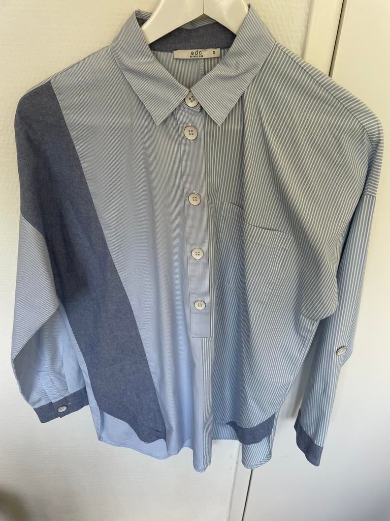 Ruim vallende blouse  EDC blauw/wit streepje, Ophalen of Verzenden, Zo goed als nieuw, Maat 38/40 (M), Blauw