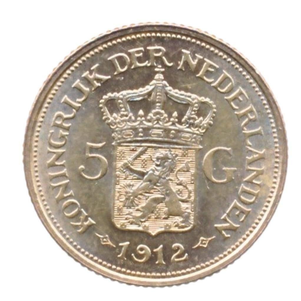 Nederland Gouden vijfje 1912 Wilhelmina, Ophalen of Verzenden, Goud