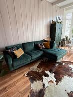 Groene fluwelen hoekbank gouden pootjes, Huis en Inrichting, Banken | Bankstellen, Ophalen, Gebruikt, 125 tot 150 cm, Hoekbank