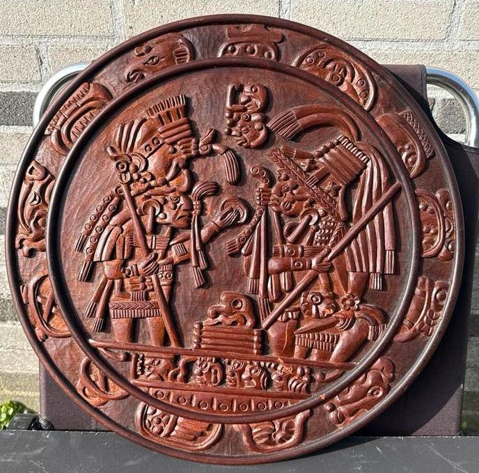 Uniek Houten Wanddecoratie: Maya Kalender / Azteekse Kunst, Ophalen
