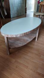 Ovale salontafel met witglazen blad, spotprijs!, Ophalen, 100 tot 150 cm, 50 tot 100 cm, Minder dan 50 cm