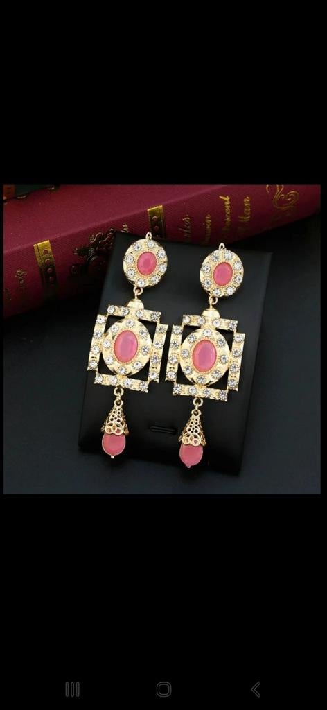 Marokkaans Oorbellen met Roze Stenen en Strass, Sieraden, Tassen en Uiterlijk, Oorbellen, Overige materialen, Hangers, Nieuw, Ophalen of Verzenden