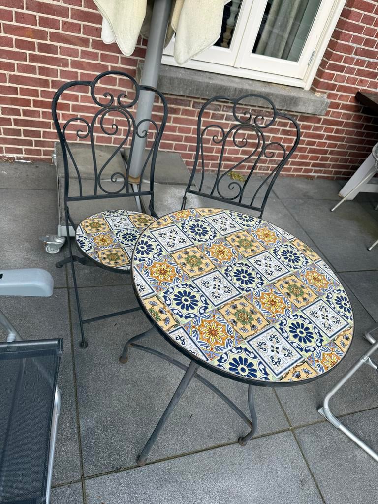 Tuinsetje met mozaïek blad, Tuin en Terras, Overige materialen, Gebruikt, Eettafel, Tuinset