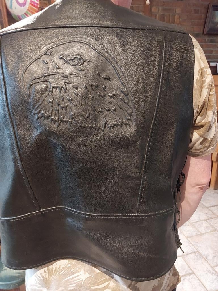 Mouwloos vest leder met adelaar en veters mt XL (54/56), Ophalen of Verzenden, Tweedehands, Heren, Jas | leer
