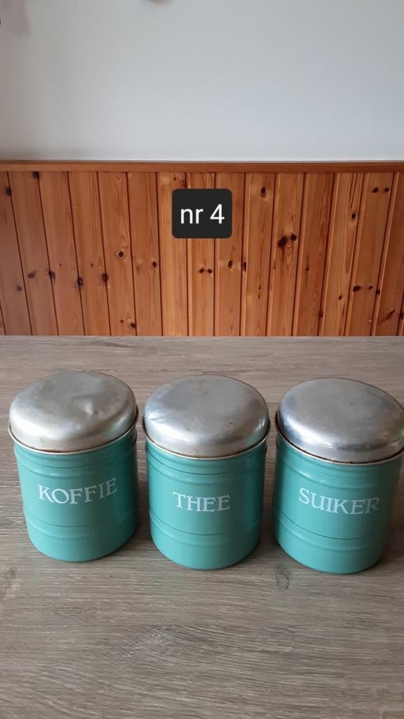 EMAILLE MINTGROENE BUSSENSET MET WITTE BLOKLETTERS., Antiek en Kunst, Antiek | Emaille, Ophalen of Verzenden