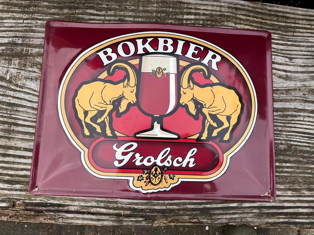Bokbier grolsch reclame metaal jaren 90 retro €25, Verzamelen, Ophalen of Verzenden, Gebruikt, Reclamebord, Plaat of Schild, Grolsch