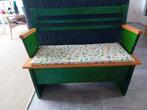 Groene houten retro klepbank met opbergruimte en kussen, Ophalen, Gebruikt