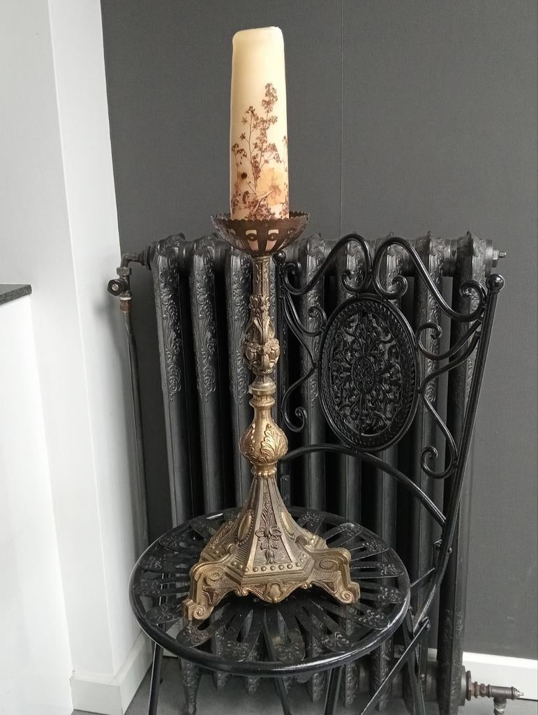 Antiek koperen driepoot kandelaar, Antiek en Kunst, Ophalen of Verzenden, Koper of Brons