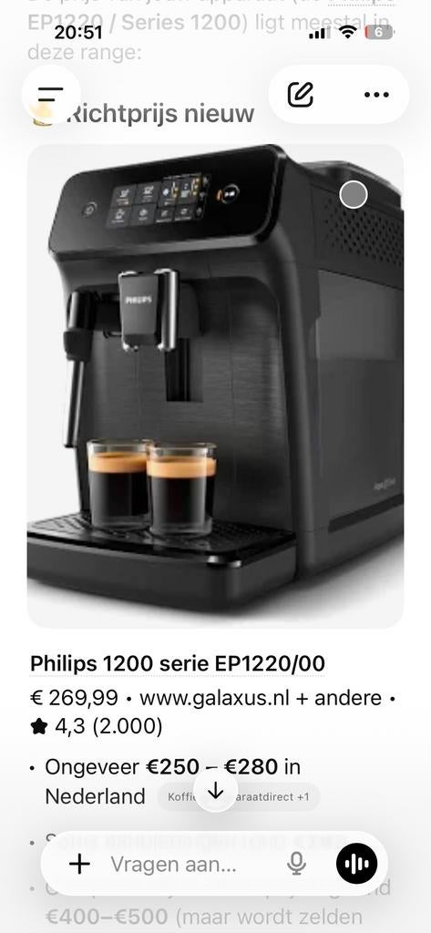 Philips 1200 serie koffiemachine EP1220, Ophalen, Zo goed als nieuw, Koffiemachine, Koffiebonen