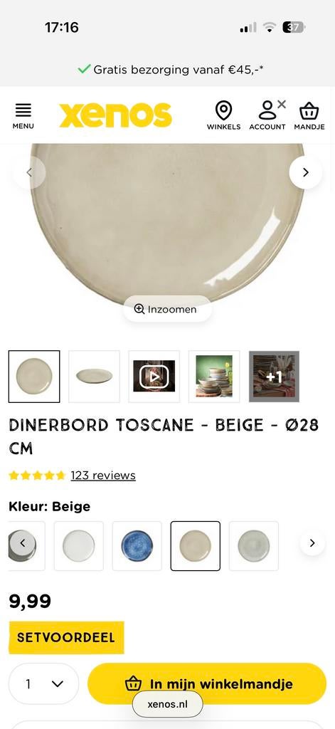 Dinerborden 10x Toscane Xenos 28 cm beige en donkergrijs, Ophalen, Gebruikt, Keramiek, Bord(en)