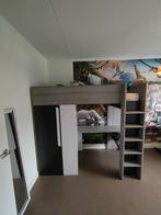 Hoogslaper 90x200 met bureau en kast - antraciet, Ophalen, Gebruikt, Eenpersoons, 200 cm