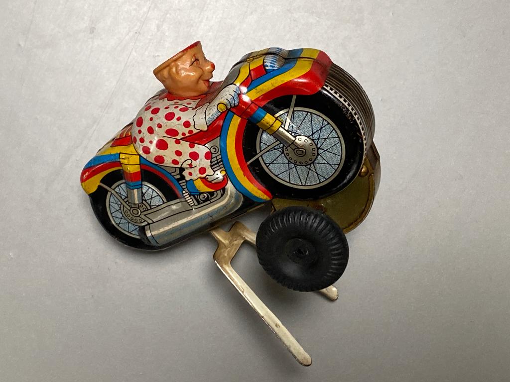 Blikken Aoki  motorfiets met clowntje (Japan)