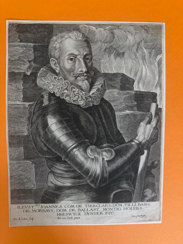 Antieke gravure Jan Tserclaes Graaf van Tilly, Antiek en Kunst, Kunst | Etsen en Gravures, Gravure, Met tekst, Portret, 1700 - 1799