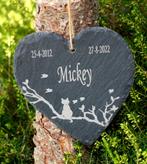 Gedenksteen voor kat - Gegraveerd leisteen hart, Ophalen of Verzenden, Nieuw