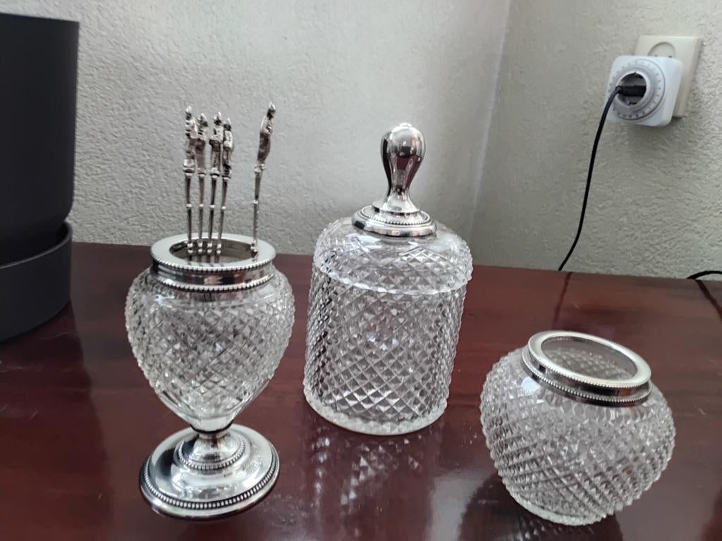 Prachtige antieke kristallen set met antiek zilver, Antiek en Kunst, Antiek | Goud en Zilver, Ophalen of Verzenden, Zilver