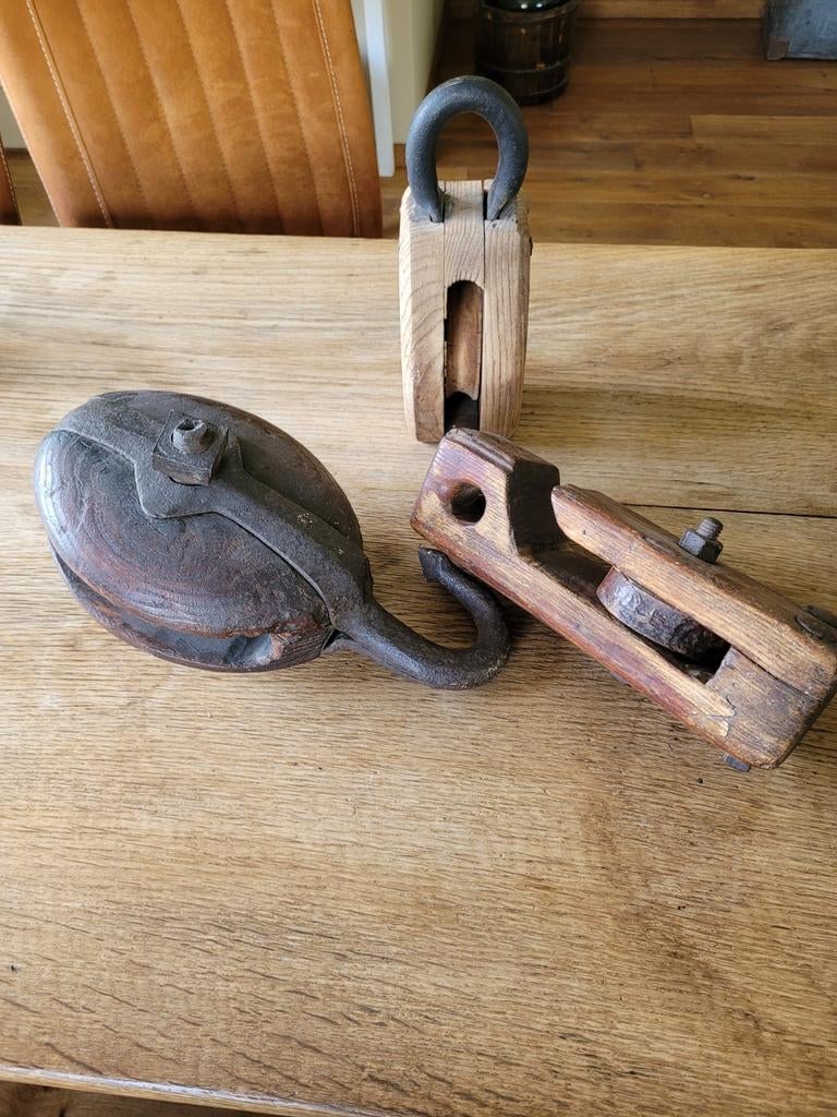 Katrol hijsblok katrollen scheepvaart vintage industrieël, Ophalen of Verzenden