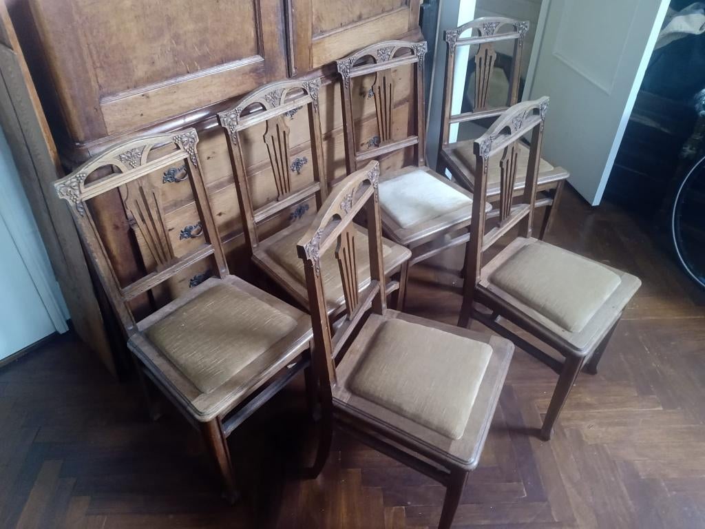 Eikenhouten stoelenset Jugendstil, art Nouveau stijl, Antiek en Kunst, Antiek | Meubels | Stoelen en Banken, Ophalen