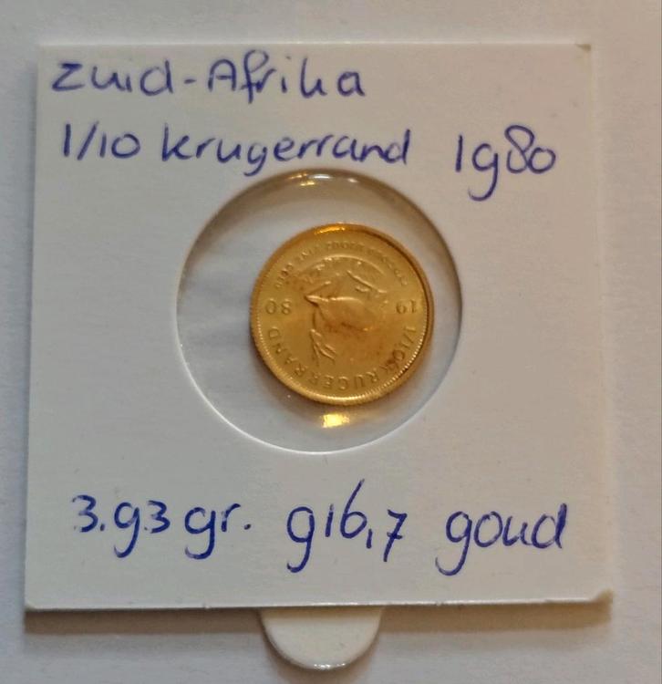 Zuid-Afrika Gouden 1/10 krugerrand 1980, Postzegels en Munten, Munten | Afrika, Zuid-Afrika, Ophalen of Verzenden